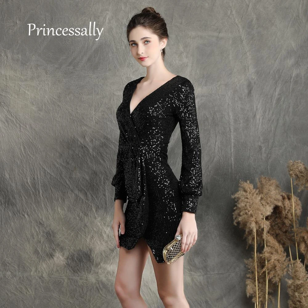 Robe Cocktail Courte Black Homecoming Dresses Short Prom Party Gown Sequin  Long Sleeve Rochii Elegante Sexy Robe Cocktail - Cocktail Dresses -  AliExpress