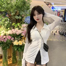 

Shirt Female Design Sense Niche White Waist Long-sleeved Shirt 2021 Autumn New Slim Top