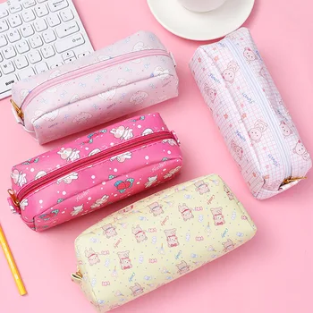 

Cute Strawberry Rabbit Large Capacity PU Leather Pencil Case Kawaii Student Pencil Bag Stationery Storage Box School Supplies