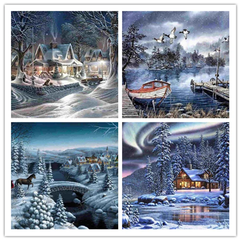 

Diamond Painting Snow Scene Diamond Embroidery Landscape Snow Full Drilling Cross Stitch Home Frescoes