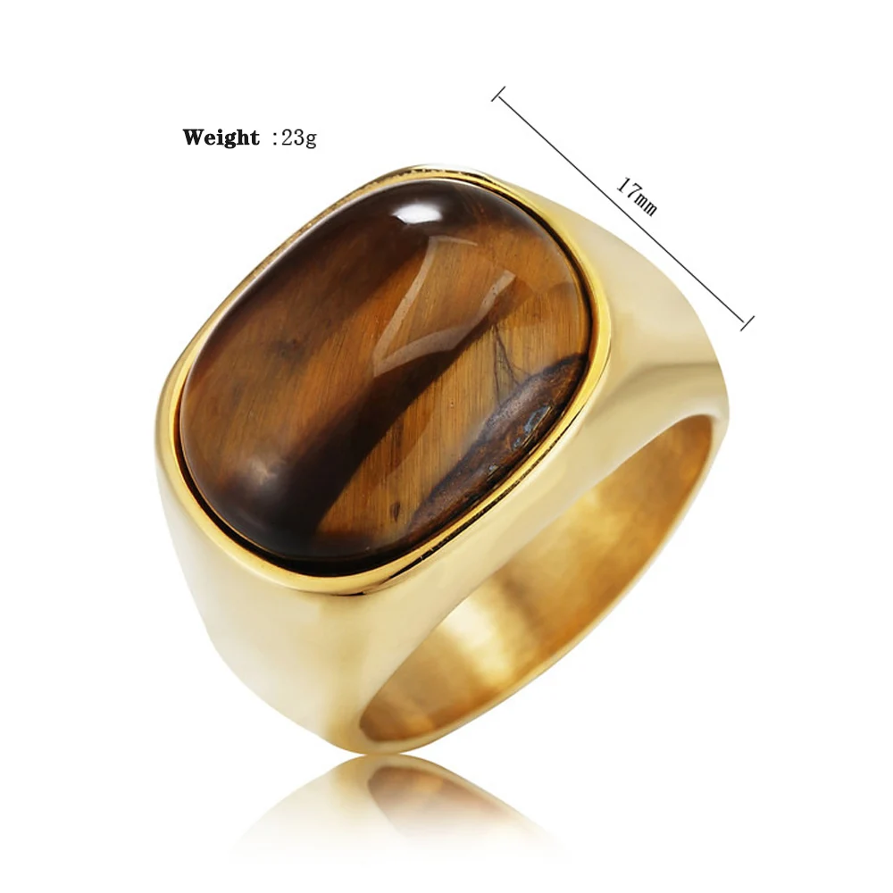 Gold Color Rings Stainless Steel Ring Finger Ring Gold Color Ring Gold/steel Color Retro Tiger Eye Brown Stones Rings For Men Women Classic Elegant Simple Jewelry Gift