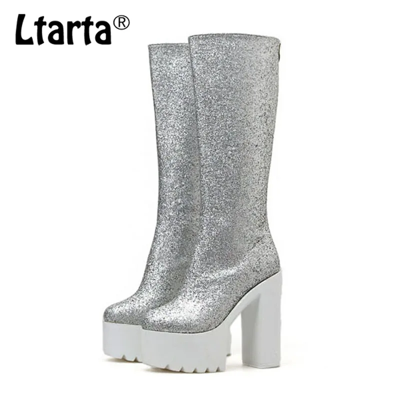 LTARTA/черные и Серебристые высокие сапоги на платформе Сезон весна Модель для