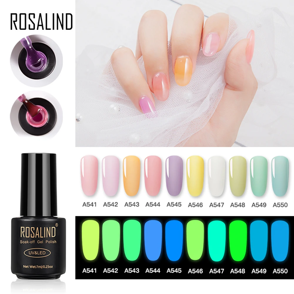  ROSALIND Fluoresce Nail Gel Polish Luminous Hybrid Varnish Nail Gel Top Base Gel Nails Art Semi Per