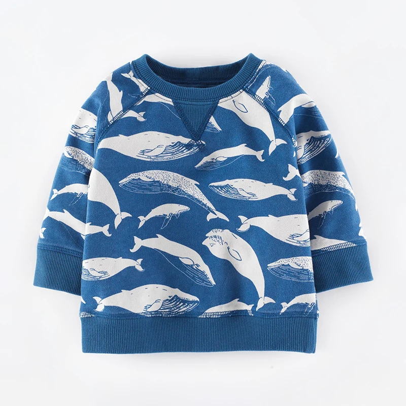 Little maven/ г. Новая Осенняя брендовая одежда для маленьких мальчиков футболка с принтом Кита для маленьких детей синие топы с длинными рукавами для мальчиков, 51535 - Цвет: Синий