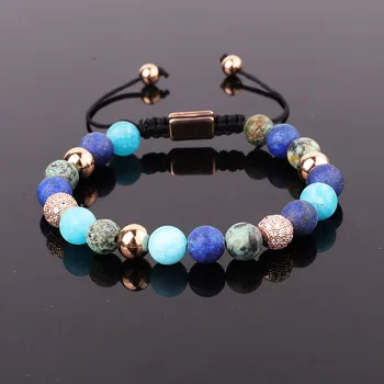 Jaravvi 8mm Matte Natural Stone Crystal Ball Braided Friendship Adjustable Macrame Beads Bracelet For Women