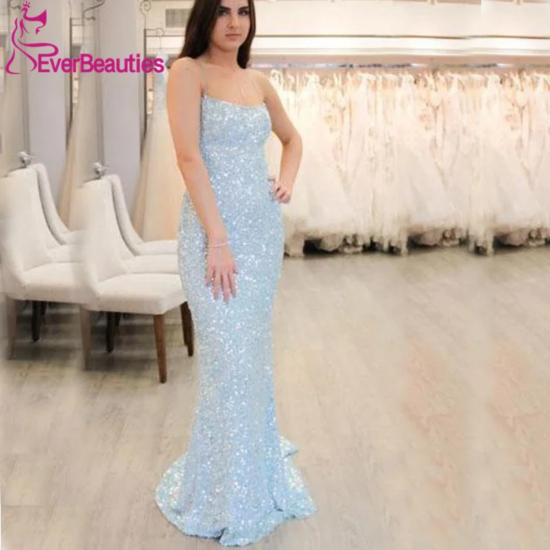 as picture Длинное платье для выпускного вечера в стиле русалки,, Vestidos De Gala, блестящие вечерние платья с блестками, с открытой спиной, на бретельках, Robe De Soiree - Цвет: as picture