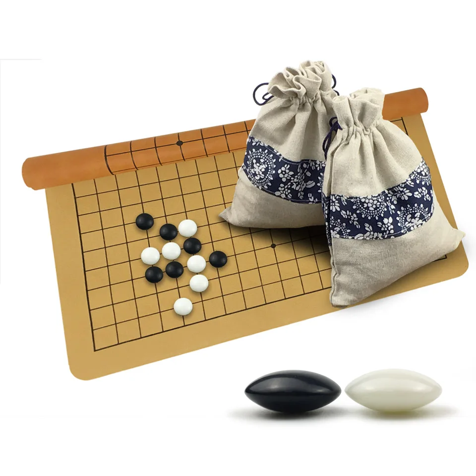 BSTFAMLY Go Chess 19 Road 361 Pcs/Set Chessman Diameter 2.2cm PU Chessboard Cloth Bag Chinese Old Game of Go Weiqi Toy Gift LB08