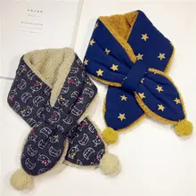 Осень-зима бархатная утепленная флисом поярок Детские шарф для девочек, для мальчиков, Милые Детские шарф шаль теплый воротник шейный платок