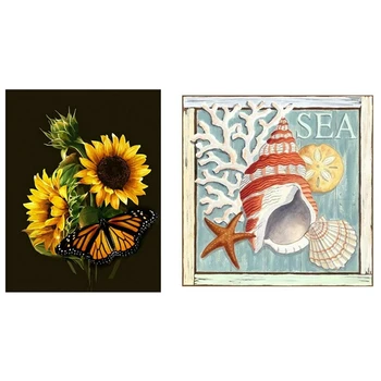

NEW-Full Drill 5D Diamond Painting Sunflower & Coral Shells Diamond Painting Kit Full Drill Paint with Diamonds