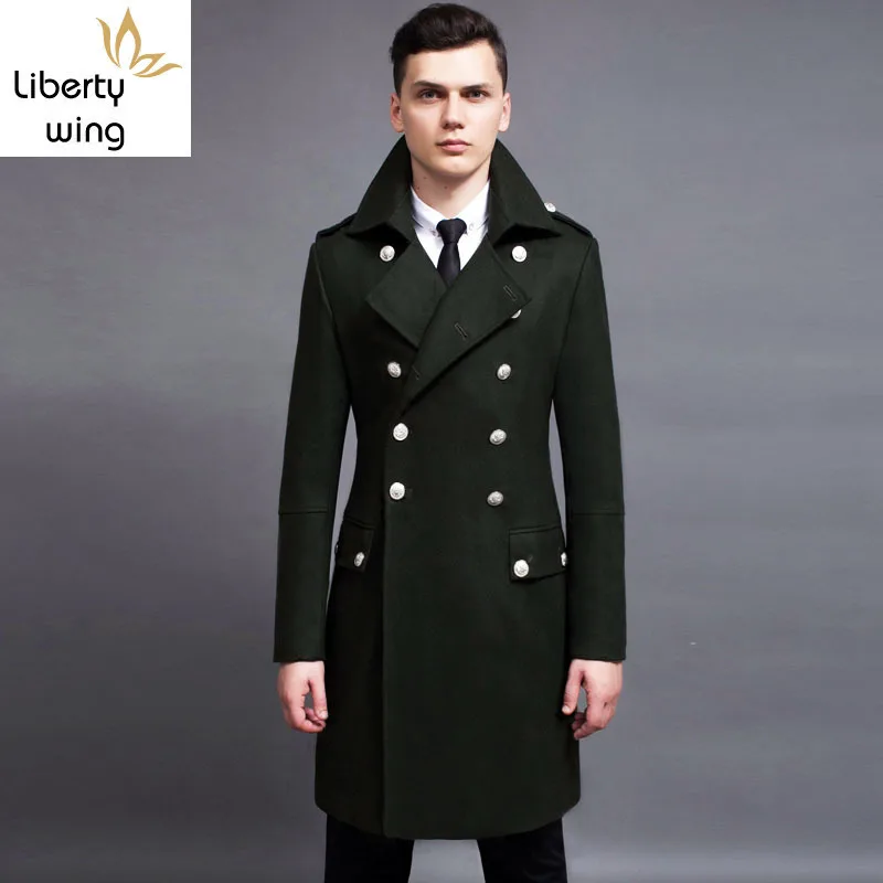 

Spring New Arrival Fashion Mens Double Breasted Wool Blend Coats Male Military Long Jackets Outwears Parkas Army