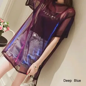 

Women Girls T-Shirt Transparent Mesh Sheer Short Sleeve Tshirt Tee Tops Cover Up+Camisole Vest Tops 2pcs Oversize