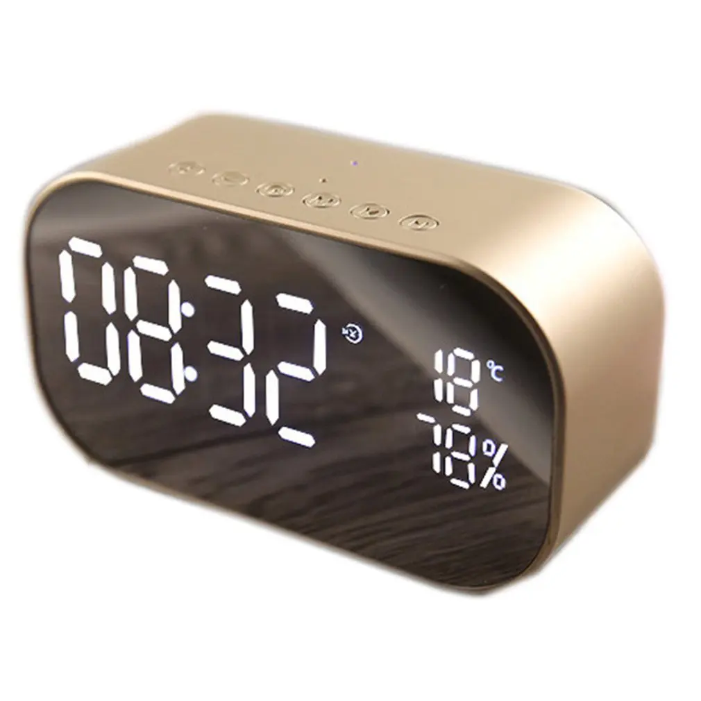 

Alarm Clock FM Radio Mini Portable Wireless Speaker Mirror LED Dimmable Display Car Subwoofer Stereo Speaker