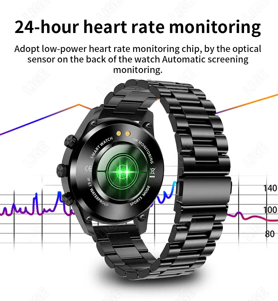 LIGE 2022 New Bluetooth Call Smart Watch Men Sports Fitness Tracker Steel Band Watches Full Touch IP67 Waterproof Smartwatch Men