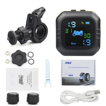 

2020 USB Solar TPMS Motorcycle Charging Motor Tire Pressure Tyre Temperature Monitoring Alarm System with 2 External Sensors