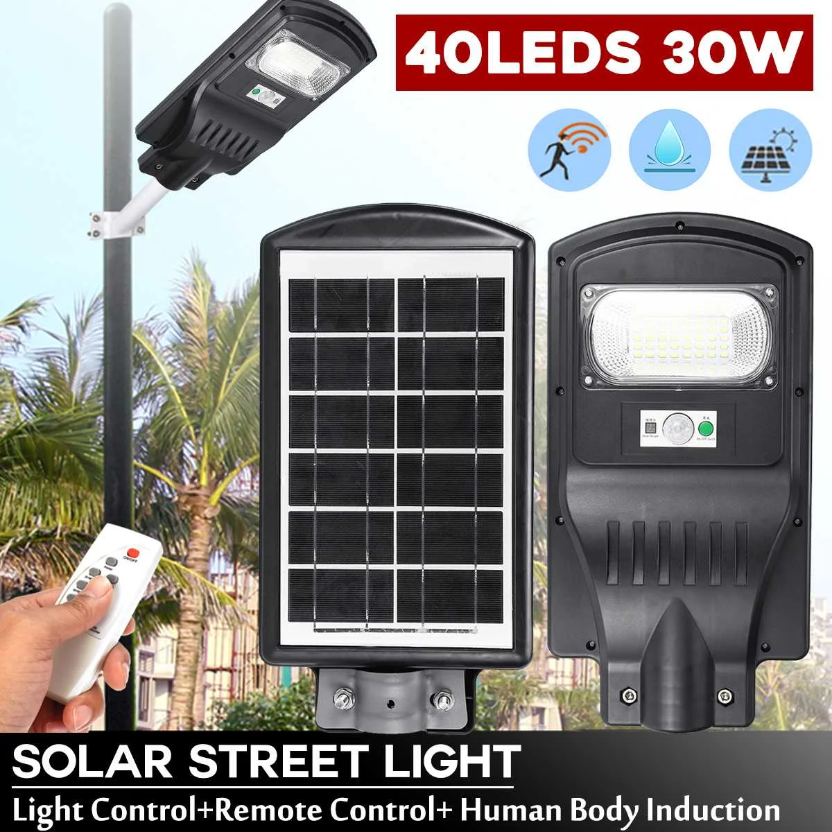 

30W 40LEDs IP67 Waterproof Wall Street Light Solar Powered PIR Motion Light With Remote Control for Garden Yard Street Lamp