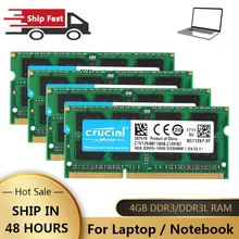 CRUCIAL – mémoire de serveur d'ordinateur portable, modèle DDR3, capacité 4 go, fréquence d'horloge 1600/1333/1066MHz, RAM so-dimm, tension 1.5/1.35V, mémoire Non ECC