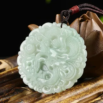 

Natural Emerald Money Dragon Jade Pendant Beads Necklace Charm Jewellery Fashion Hand-Carved Man Woman Luck Amulet New