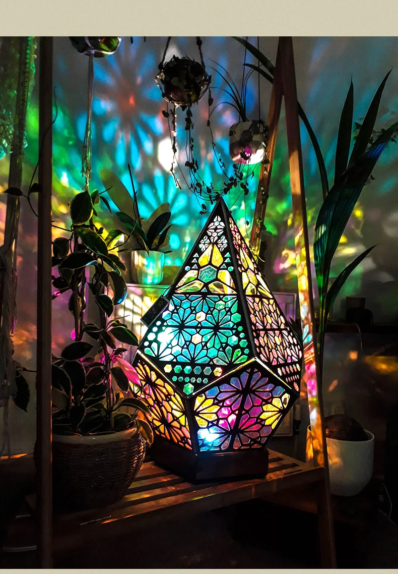 خشبية جوفاء LED الإسقاط ليلة مصباح البوهيمي الملونة العارض لمبة مكتب ديكور المنزل المنزلية عطلة جو الإضاءة