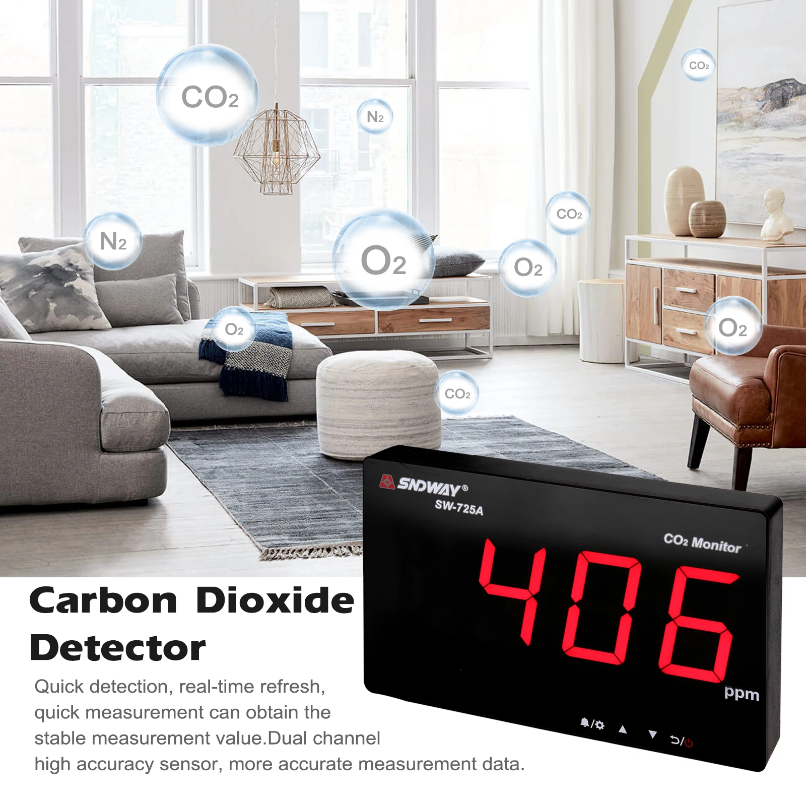 

SNDWAY SW-725A Carbon Dioxide Detector Gas Detector Wall Mounted Professional CO2 Air Quality Self Monitoring Device 9.6-inch