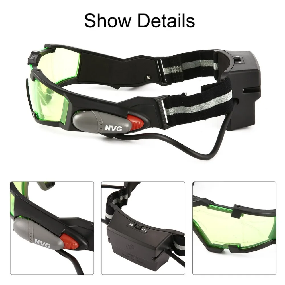 

1Pcs Glasses eyeshield Green Lens Adjustable Elastic Band Night Vision 25 Feet Goggles LED Lights Dark Eyewear Drop Shipping