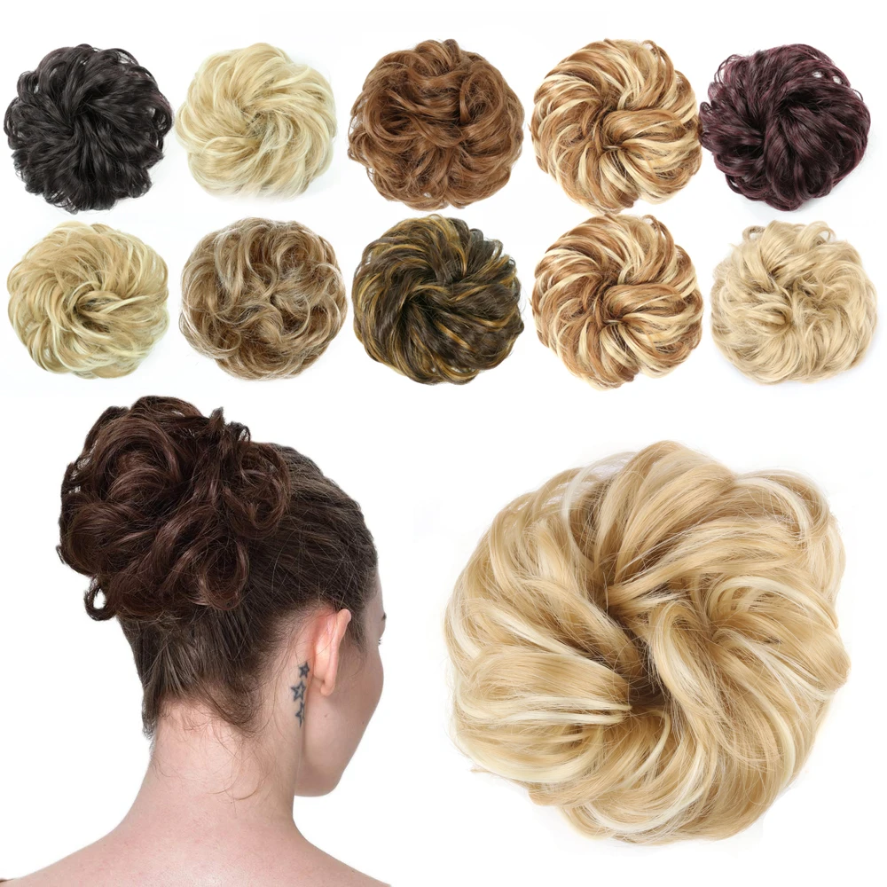 Hair Bun Extensions Messy Curly Scrunchies Chignon Fake Hairpieces Synthetic Donut Updo Pieces for Women | Шиньоны и парики