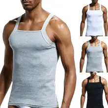 

Hot Sales Casual Men Solid Color Sleeveless Slim Vest Breathable Fitness Cotton Tanked Top