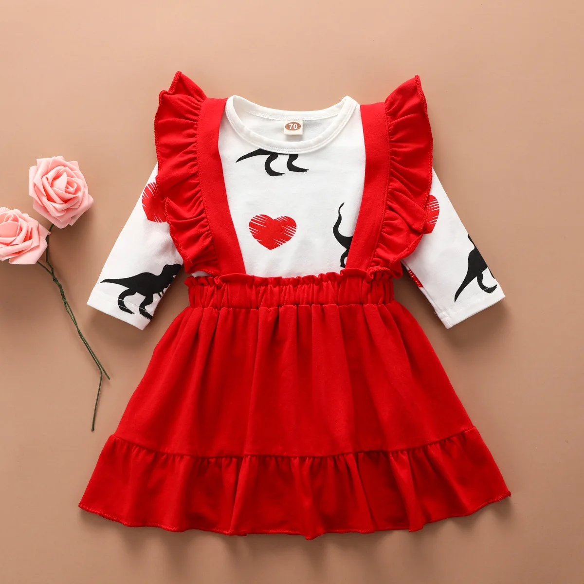 Комплект с платьем для новорожденных девочек красная юбка на подтяжках длинным