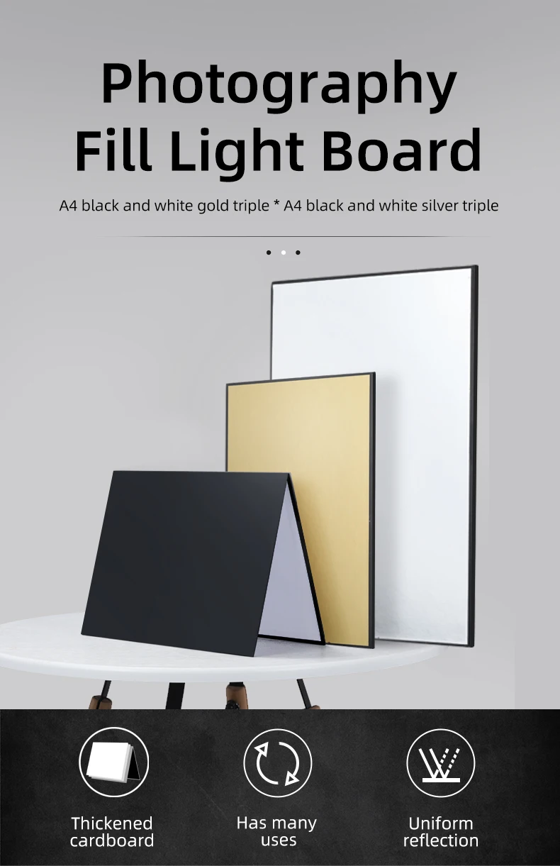 Description Picture 3 of itemSOONPHO 42*29 cm 3 in 1 Reflector Photography Cardboard A3 / A4 Foldable Reflector Board For Photo studio Photography Accessory