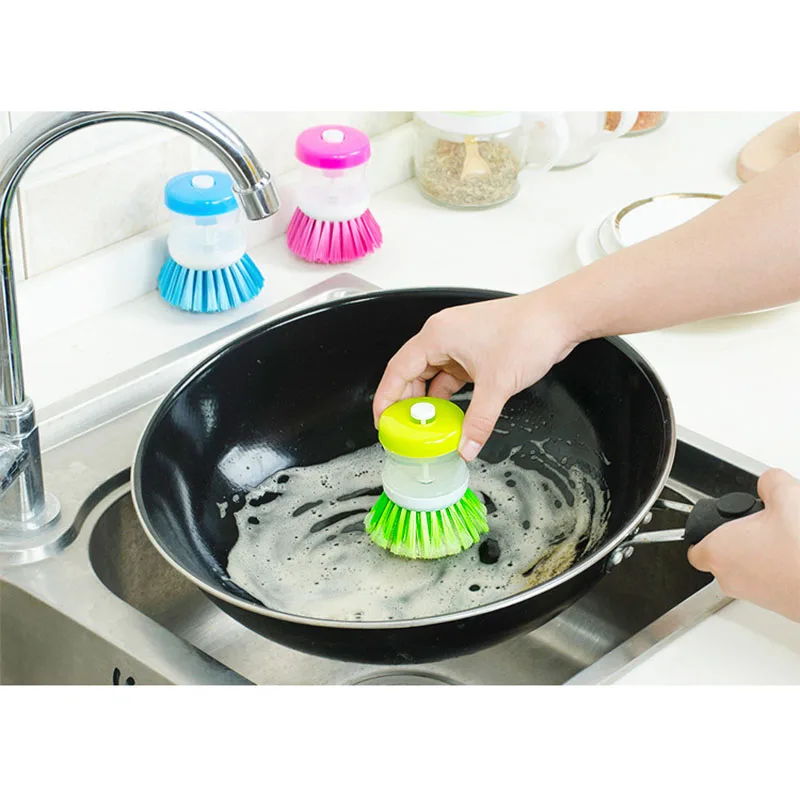 Новая Домашняя кухонная посуда для мытья посуды кастрюля щетка для мытья посуды с дозатором для жидкого мыла горшок для промывания кисти случайный цвет