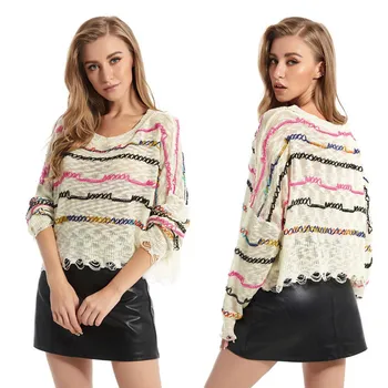 

Pullovers Women Soft Autumn O-Neck Sweaters Music Note Tops Womens Pullover Sweet Student Striped Harajuku Knitted Loose Outwear