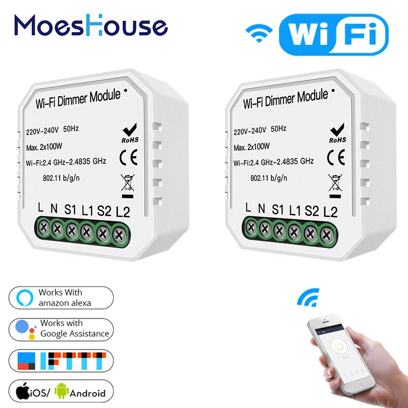 DIY WiFi Smart Light LED Dimmer Module Switch Smart Life/Tuya APP Remote Control Work with Alexa Google Home 2 Way 2 Gang