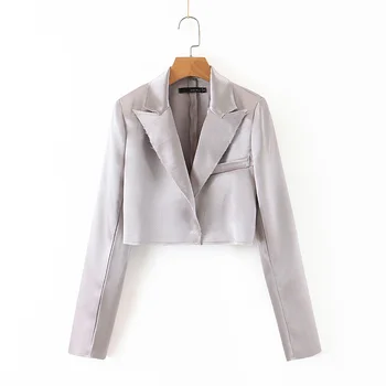 

women silver suit 2019 fashion new ladies notched buttons long spacious sleeve female autumn highstreet personalized short suits