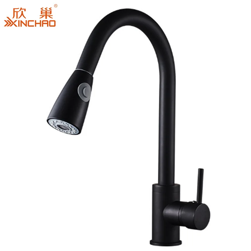 

Xin chao Copper Black And White with Pattern Baking Varnish Kitchen Faucet Pull-out Sink Wash Dish Bowls Hot And Cold Water Rota