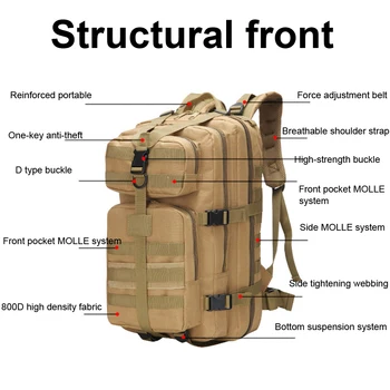 30L/40L/50L Large Capacity Men Army Military Tactical Backpack 3P EDC Molle Waterproof Bug Rucksack Hiking Camping Hunting Bags 4