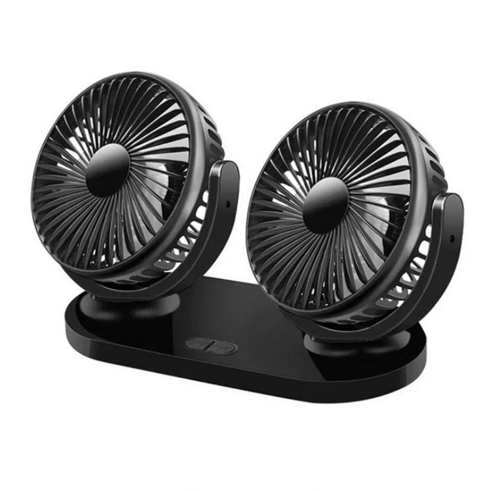 black 12/24V зарядных порта USB для автомобиля охлаждения двойной вентилятор с низким Шум летняя воздухопроницаемая 360 градусов вращающийся регулируемые уровни автомобильный вентилятор охлаждающий вентилятор воздушного охлаждения - Цвет: black