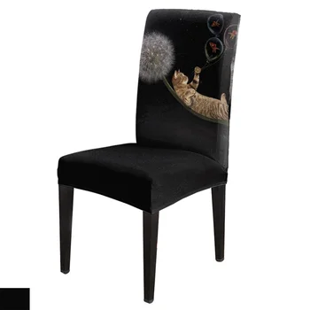 

6/8piece Dandelion Cat Print Chair Cover Dining Elastic Chair Covers Spandex Stretch Elastic Anti-dirty Removable