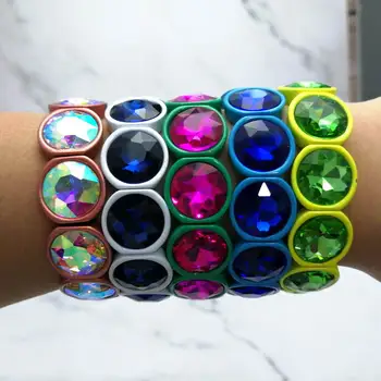 

Handmade Exquisite Colorful Crystal Stone Adjustable Bracelets Rainbow Paint Spraying Frame Elastic Bangle Bracelets for Women