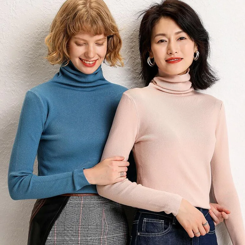

2021 Autumn Winter Thick Sweater Women Knitted Ribbed Pullover Sweater Long Sleeve Turtleneck Slim Jumper Soft Warm Pull Femme