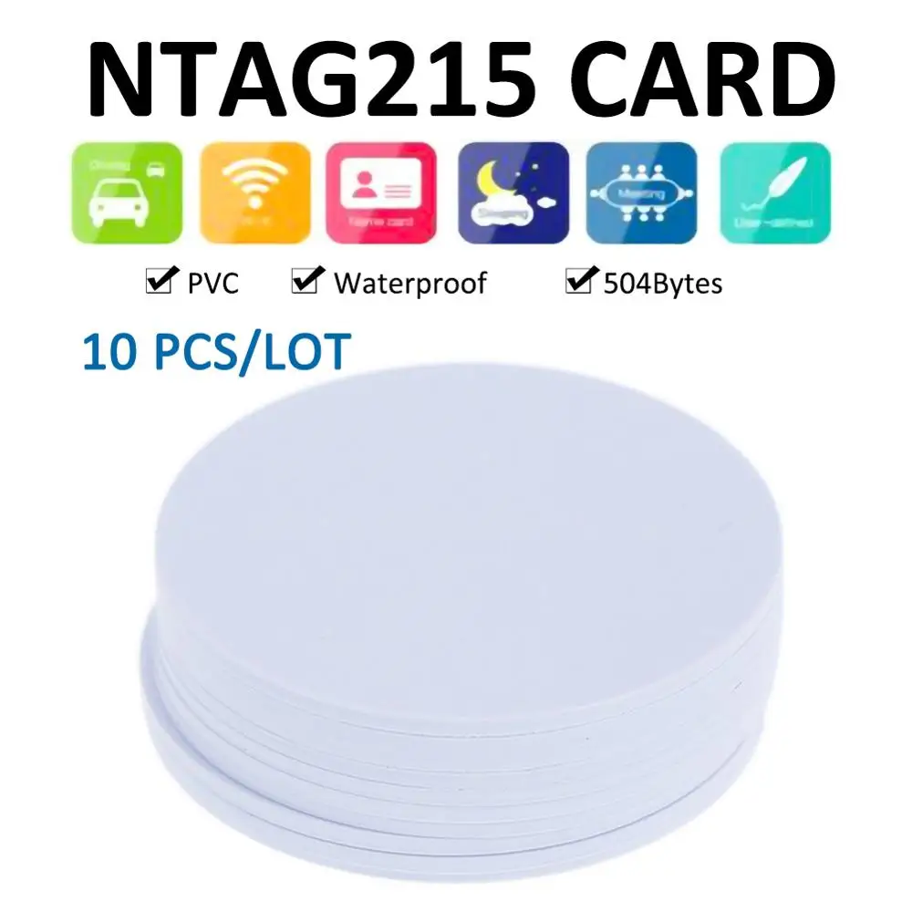 

10PCS Universal Ntag 215 NFC Tag Smart Chip RFID Consumption Round NFC Tags Blank Cards PVC Access Attendance Cards
