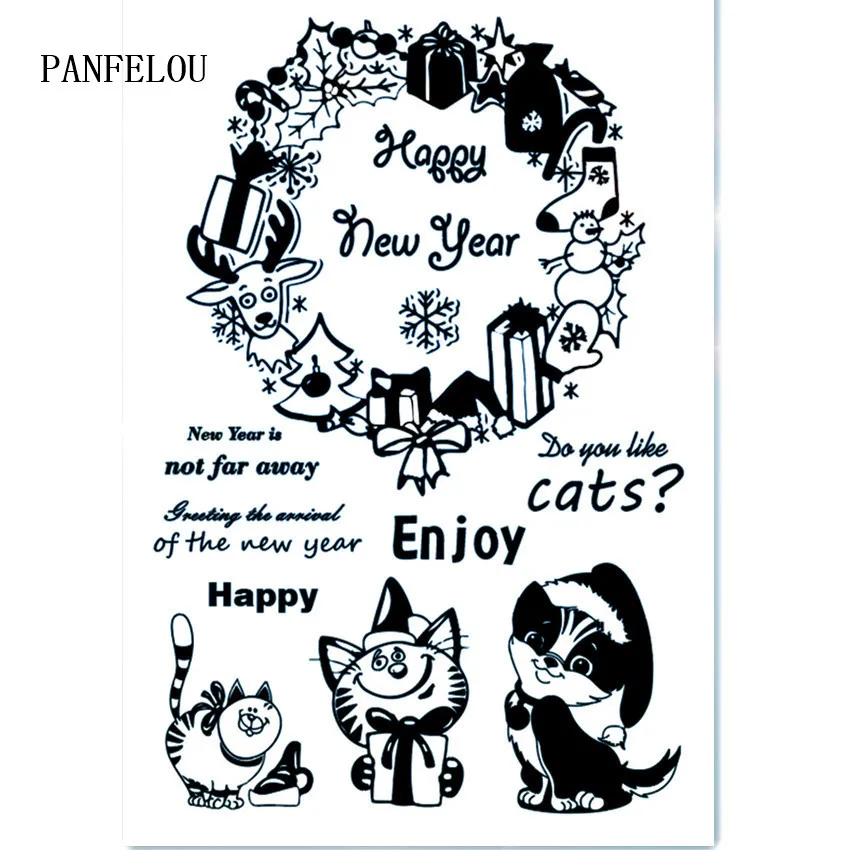 PANFELOU 11*16 см с новым годом кошка венок Прозрачная силиконовая резина прозрачные