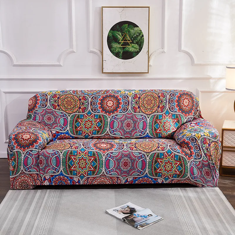 1/2/3/4 Seater Morocco All-inclusive Sofa Cover Slipcover Polyester Spandex Stretch Printed Bohemian Polyester Furniture Cover