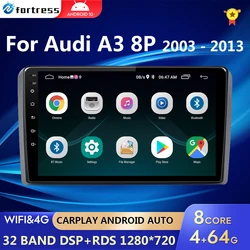 Reproductor multimedia con pantalla para coche, radio estéreo con android 10, 9 pulgadas, 2 din, sistema inteligente Carplay, para Audi RS3 Sportback A3 8P S3 2003 2012