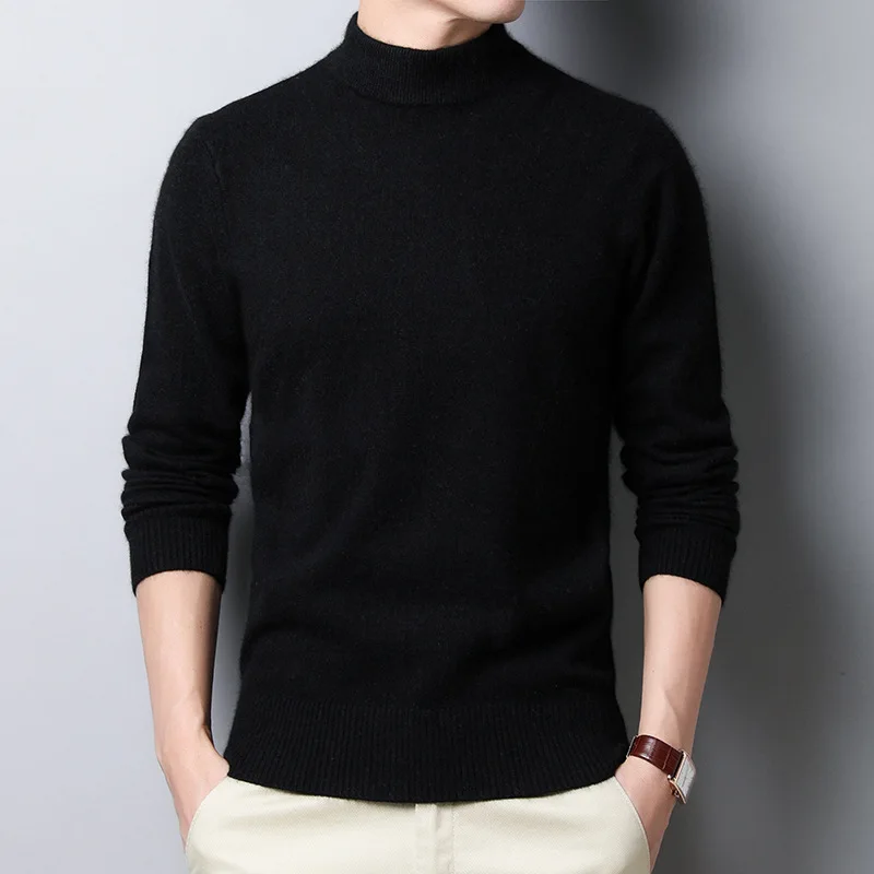 2021 autumn and winter new pullover cashmere sweater solid color half high neck knitted men | Мужская одежда
