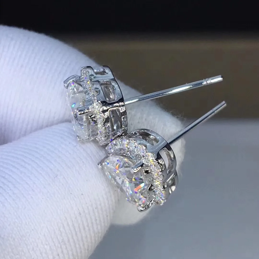 Поэтический еврей магазин сердце Moissanite Cut всего 2.00ct Алмазный тест прошел Moissanite серьги из белого золота серьги-гвоздики