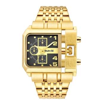 Relógio de Luxo Dourado Masculino Quartzo Quadrado 11