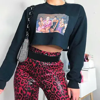 

Women Autumn Fashion Loose Women Sweatshirts Long Sleeve O-Neck Print Crop Pullover Sweatershirt