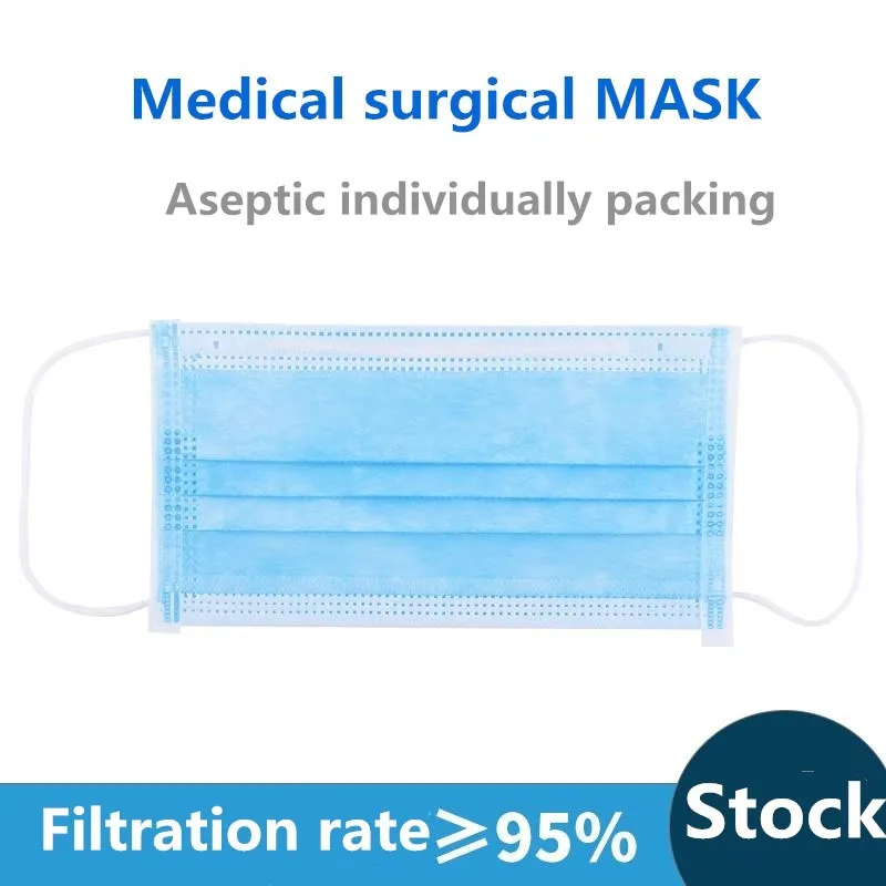 

50/100Fast express shipping disposable sterile medical mask Dust 3 Layer filter face Medical Masks STERILE individually packing