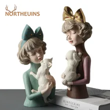 

NORTHEUINS Resin Bow Girl Statue Modern Home Decoration Figurine for Interior Living Room Decor Accessories Christmas Desk Decor