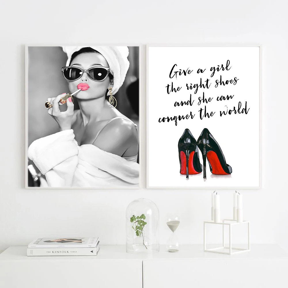 Classic Audrey Hepburn Potrait Make Up Modern Posters Prints Canvas Painting Wall Art High Helels Picture For Bedroom Home Decor