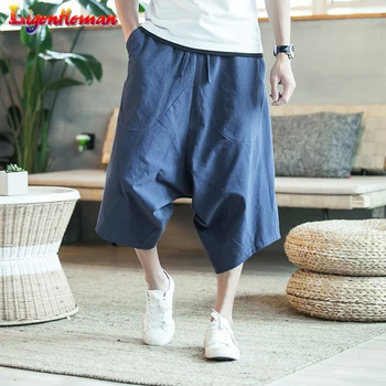 

Male Wild-leg Loose Drawstring Wide-legged Bloomers Men Chinese Style Flaxen Baggy Loose Large Trousers Men Harajuku Harem Pants